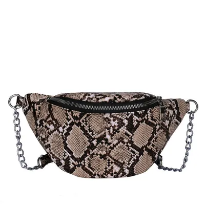 Snakeskin print large capacity belt bag