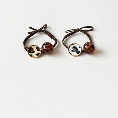 Leopard print round bead hair rope