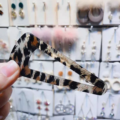 Brown leopard hairpin duckbill clip triangle geometry hair clip