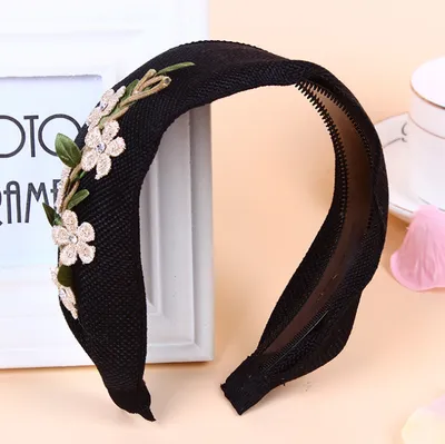 European and American personality new headdress garland fashion hairpin linen flower extra wide headband plant rhinestone hair band