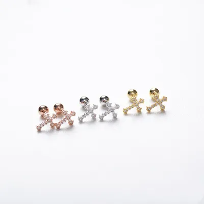 925 sterling silver simple cross stud