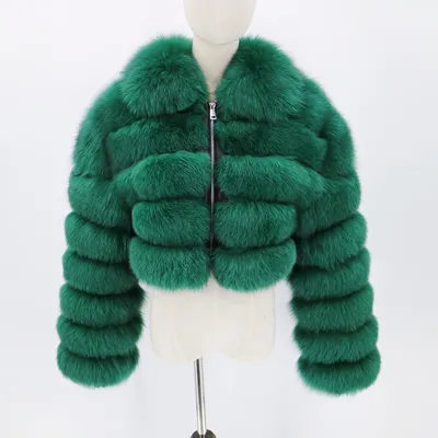 Women's Fur Coat Fox Fur Stitching Short Lapel Long Sleeve Coat