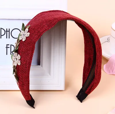 European and American personality new headdress garland fashion hairpin linen flower extra wide headband plant rhinestone hair band