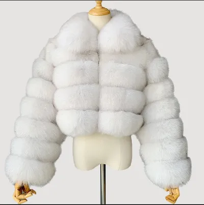 Women's Fur Coat Fox Fur Stitching Short Lapel Long Sleeve Coat