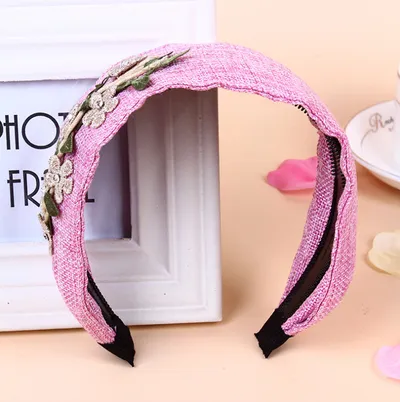 European and American personality new headdress garland fashion hairpin linen flower extra wide headband plant rhinestone hair band