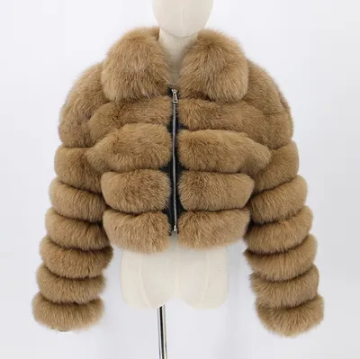 Women's Fur Coat Fox Fur Stitching Short Lapel Long Sleeve Coat