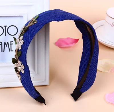 European and American personality new headdress garland fashion hairpin linen flower extra wide headband plant rhinestone hair band