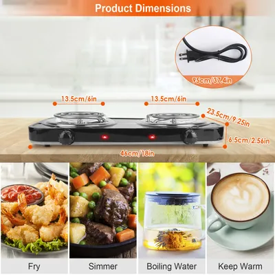 2 Color Options -- 1Pc 2000W Electric Double Burner For Spring Season Cooking Portable Coil Heating Hot Plate Stove Countertop RV Hotplate With Non Slip Rubber Feet 5 Temperature Adjustments