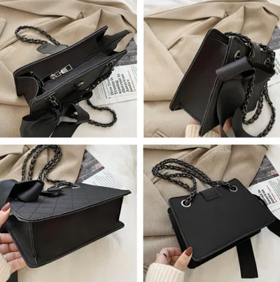 Fashion Silk Scarf One-Shoulder Diamond Chain Bag