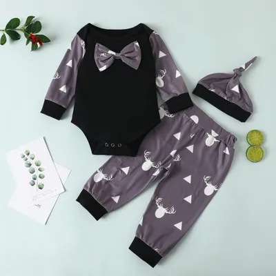 Baby Bowknot Romper Printed Trousers