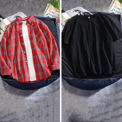Spring And Autumn Ins Plaid Shirt Men's Long Sleeve