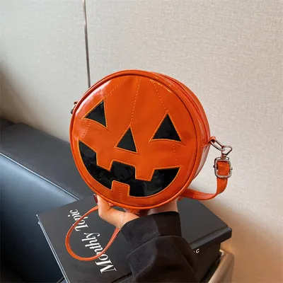 Halloween Pumpkin Small Round Bag Girls Funny Cute Shoulder Bag Personality Creative Messenger