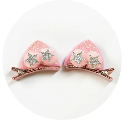 2pcs Set Cute Clips For Girls Glitter Rainbow Felt Fabric Flowers Hairpins Cat Ears Bunny Barrettes Kids Hair Accessories