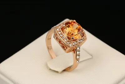 European and American fashion jewelry plated rose gold micro-inlaid yellow zircon women's ring