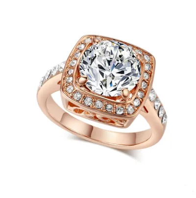 European and American fashion jewelry plated rose gold micro-inlaid yellow zircon women's ring