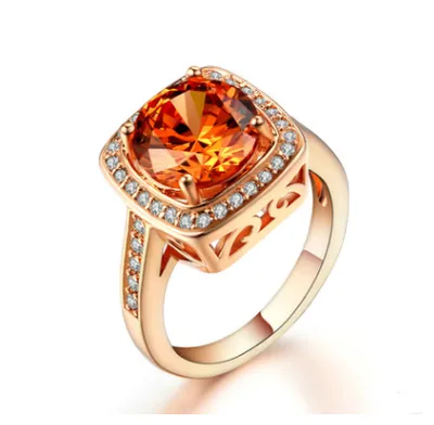 European and American fashion jewelry plated rose gold micro-inlaid yellow zircon women's ring