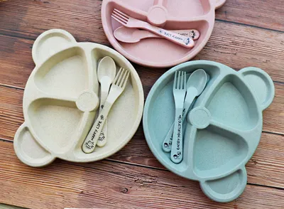 Baby Bowl Spoon  Fork Feeding Food Tableware Cartoon Panda Kids Dishes Baby Eating Dinnerware Set Anti-hot Training Bowl Spoon