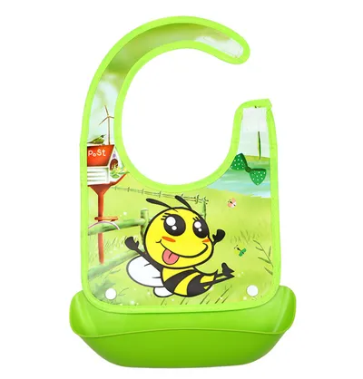 Cartoon baby PVC three-dimensional bib Increase baby bib Waterproof silicone children's dinner pocket
