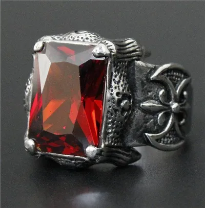 Top Quality Biker Ring Cool Polishing Black Red Purple Stone Anchor Ring 316L Stainless Steel Top Quality Biker Anchor Ring