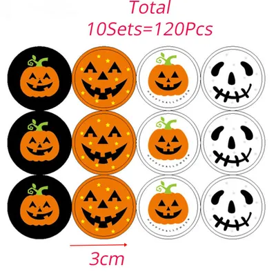 120 Stickers DIY Halloween Party Candy Box Stickers Gift Bag Labels Pumpkins Ghost Cupcake Decor Stickers Party Supplies