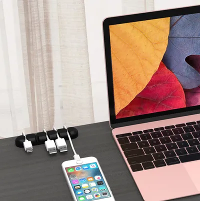 Desktop data cable storage finishing multi-card position buckle silicone paste mobile phone charging line management line