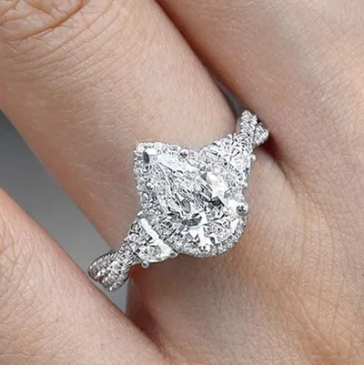 Creative drop-shaped plated ladies zircon ring fashion jewelry