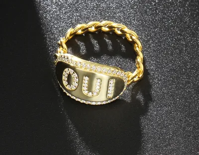 Europe and America A home s925 silver crystal diamond OUI chain ring female simple exquisite couple ring personality ring silver jewelry
