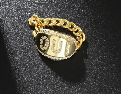 Europe and America A home s925 silver crystal diamond OUI chain ring female simple exquisite couple ring personality ring silver jewelry