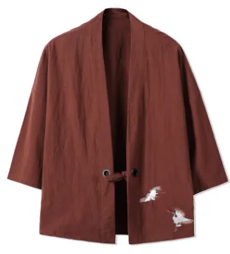 Chinese Cardigan Men's Jacket Embroidered Thin Quarter Sleeve Hanfu Windbreaker