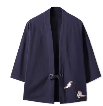 Chinese Cardigan Men's Jacket Embroidered Thin Quarter Sleeve Hanfu Windbreaker