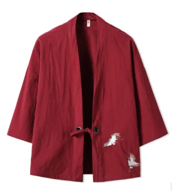 Chinese Cardigan Men's Jacket Embroidered Thin Quarter Sleeve Hanfu Windbreaker