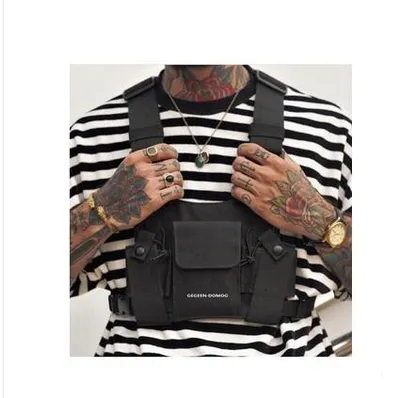 Men and women hip hop tactical vest multifunction function chest bag tide brand fluorescent green vest backpack