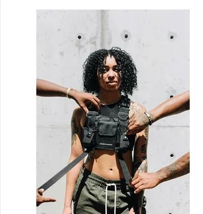 Men and women hip hop tactical vest multifunction function chest bag tide brand fluorescent green vest backpack