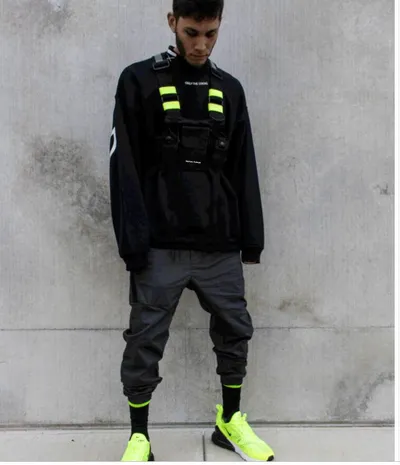 Men and women hip hop tactical vest multifunction function chest bag tide brand fluorescent green vest backpack