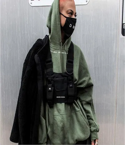Men and women hip hop tactical vest multifunction function chest bag tide brand fluorescent green vest backpack