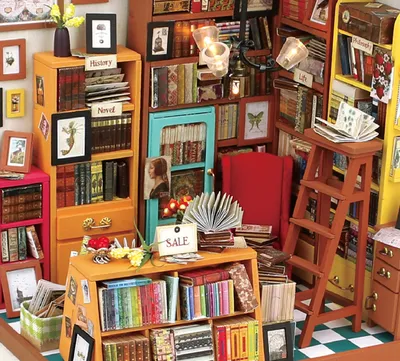Cabin with light assembled bookstore model