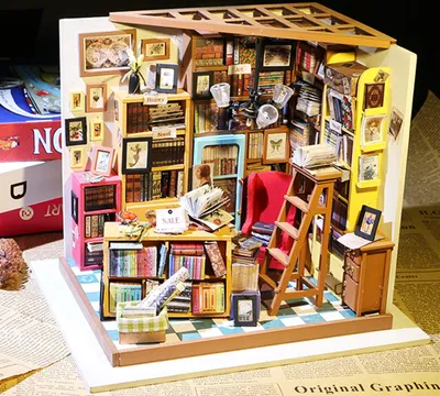 Cabin with light assembled bookstore model