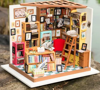 Cabin with light assembled bookstore model