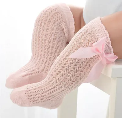 Baby Infants Kids Toddlers Girls Boys Knee High Socks Tights Leg Warmer Ribbon Bow Solid Cotton Stretch Cute Lovely