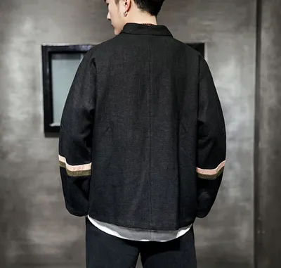 Contrast color buckle cotton and linen jacket