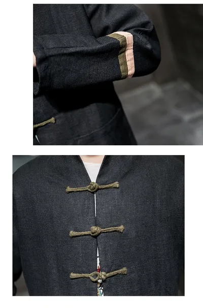 Contrast color buckle cotton and linen jacket