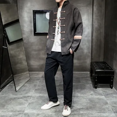 Contrast color buckle cotton and linen jacket