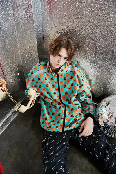 Contrast plaid patchwork jacket lapel loose