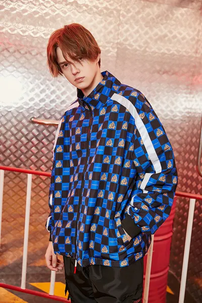 Contrast plaid patchwork jacket lapel loose