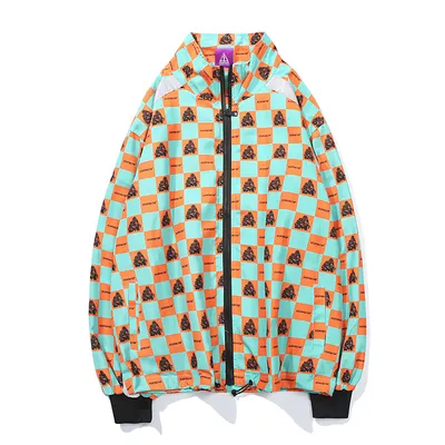 Contrast plaid patchwork jacket lapel loose