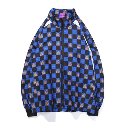 Contrast plaid patchwork jacket lapel loose
