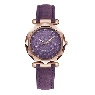 Casual Women Romantic Starry Sky Wrist Watch Leather Rhinestone Designer Ladies Clock