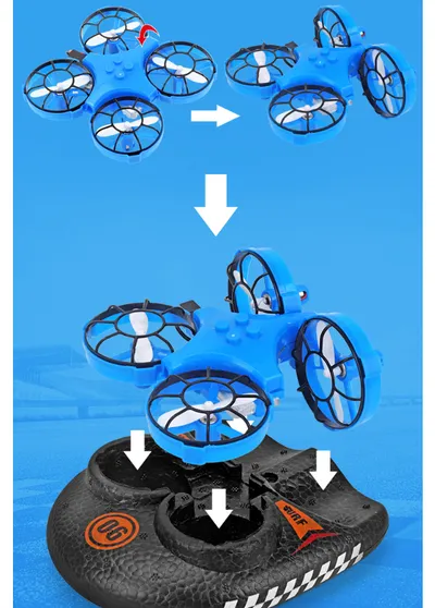 RC Boat Water Land And Air Four-Axis  Hovercraft Three-in-one Multi-function Toy One-button Tumbling Mini Drone