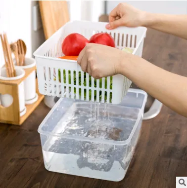 Fruit and vegetable storage box large capacity refrigerator food storage box kitchen drain basket plastic sink