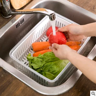 Fruit and vegetable storage box large capacity refrigerator food storage box kitchen drain basket plastic sink
